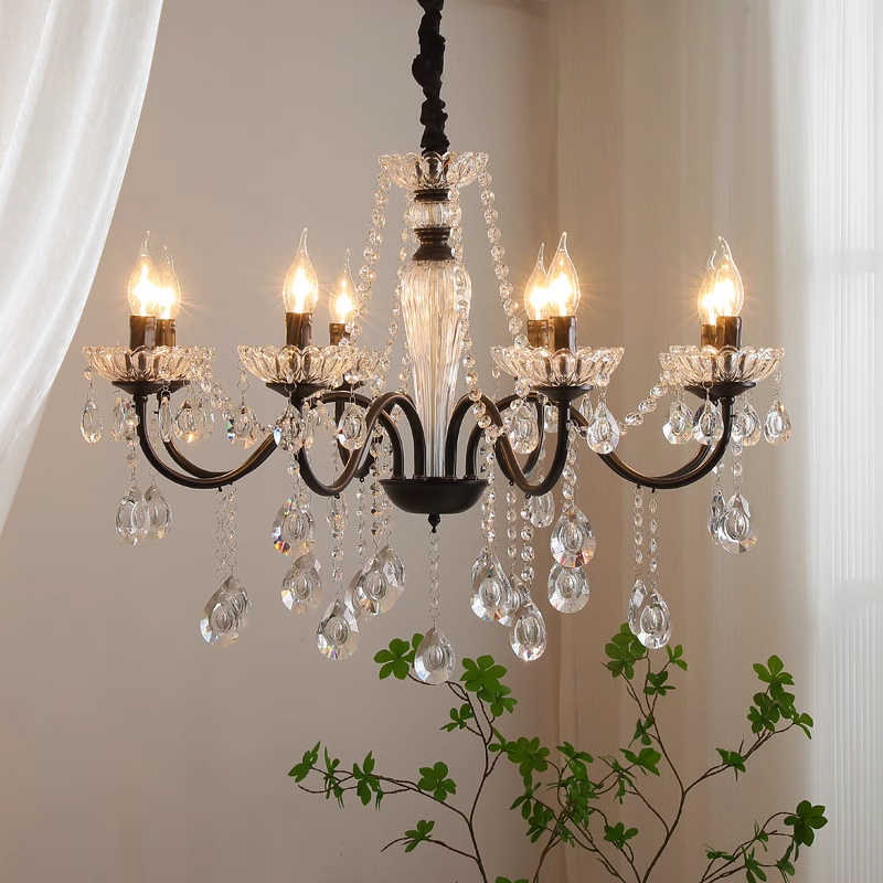 法式水晶灯复古客厅吊灯中古黑色蜡烛珍珠灯轻奢高级感卧室餐厅灯