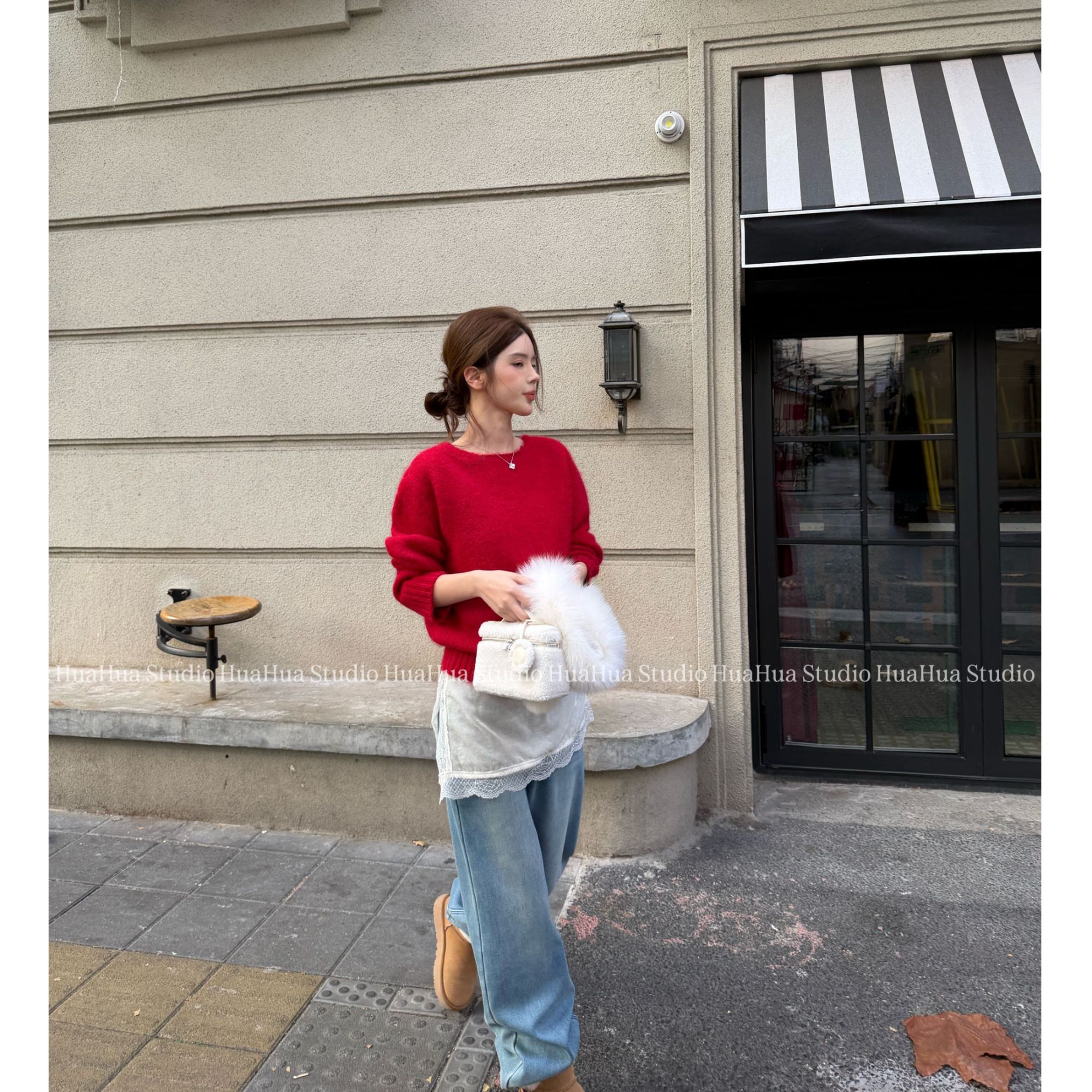 【花花】圣诞限定~节日限定前后两穿绑带羊毛毛衣冬季套头针织上衣