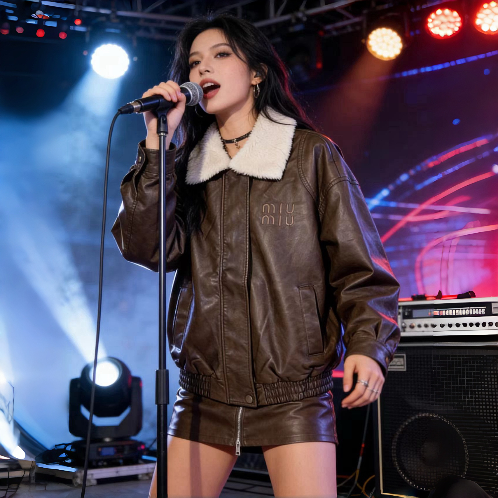 90367港风复古摇滚选手~鸡蛋皮方领加厚皮衣外 套