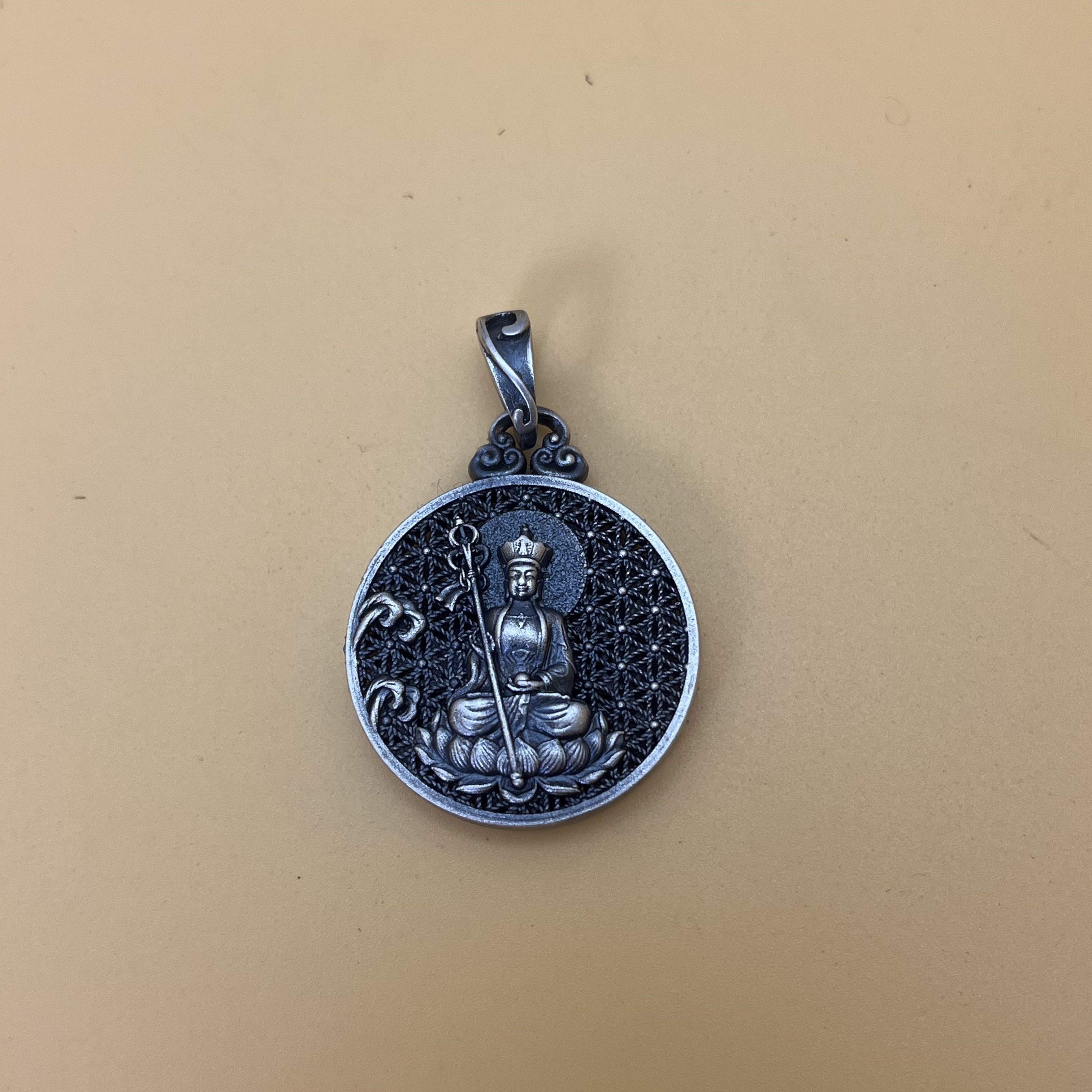 足银银制品 足银999地藏王菩萨镂空吊坠 复古亮面古法工艺 7.5g
