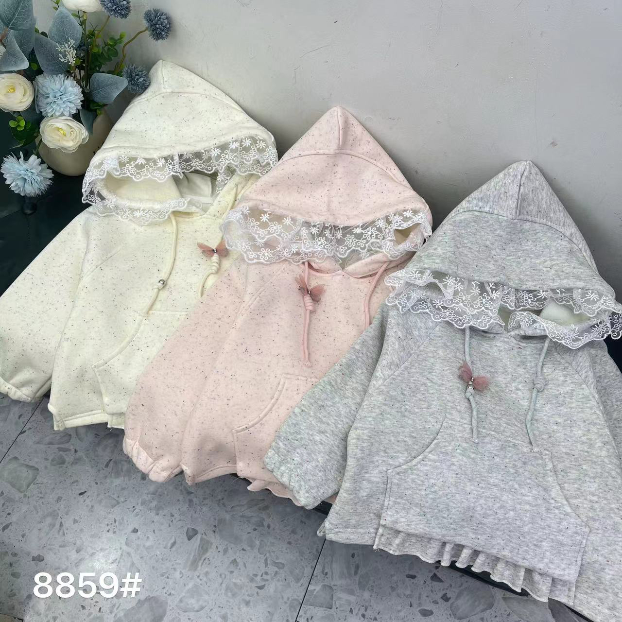 蕾丝帽衫一体绒卫衣110-150