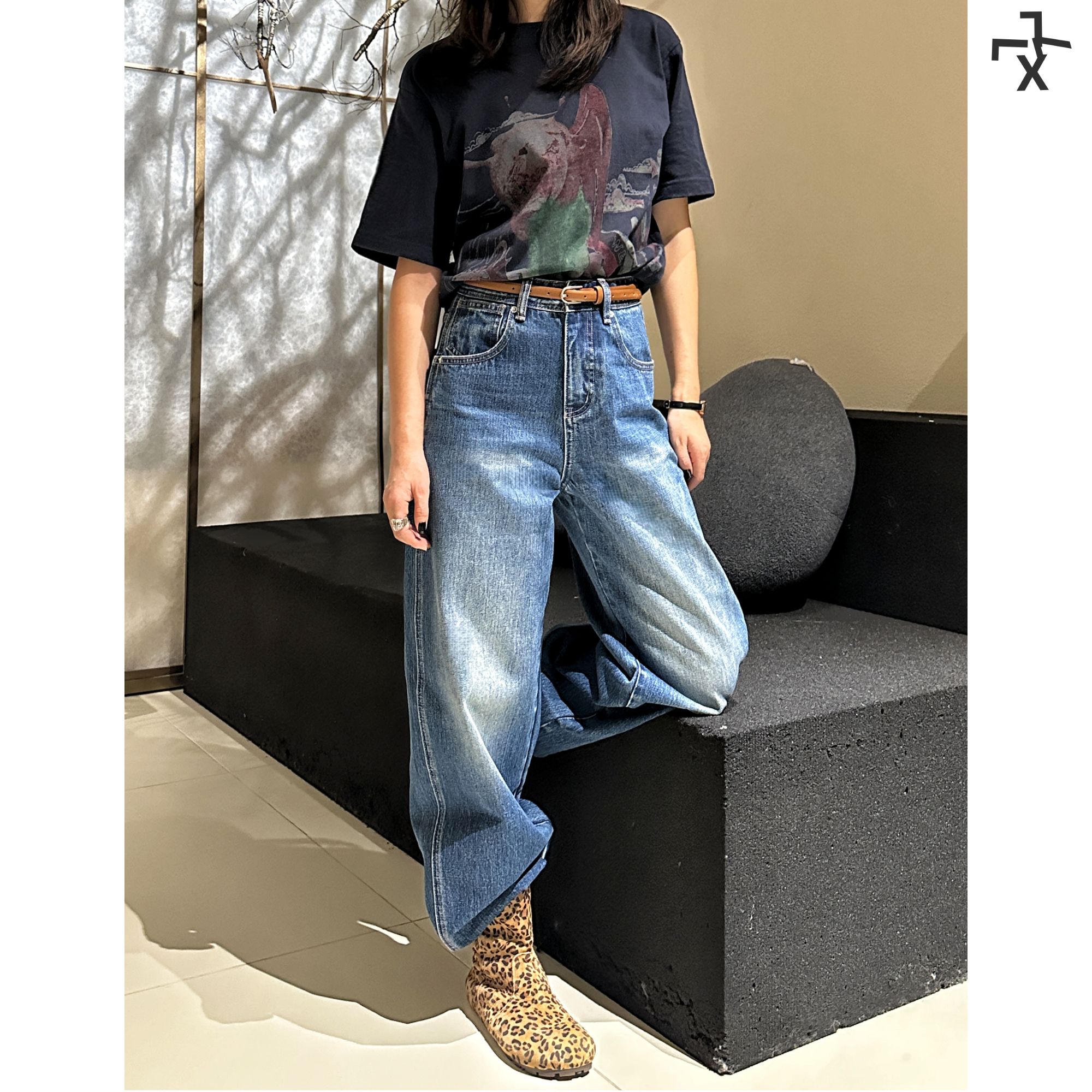 LLX72025新款哈伦裤小弯刀裤型老钱风松弛感中腰水洗蓝牛仔长裤