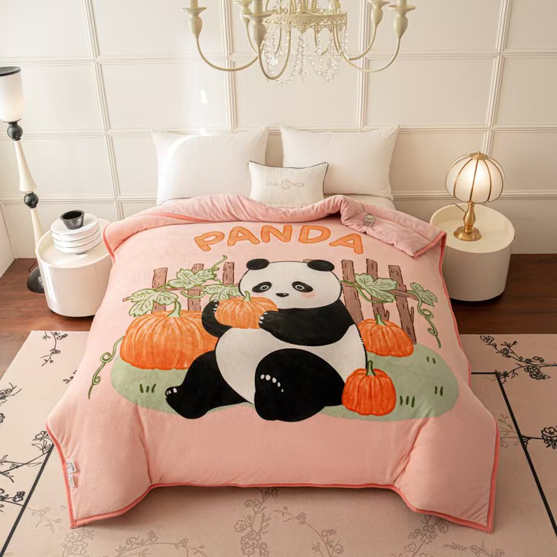 加厚双人被 发色大版熊猫加厚可爱印花仿兔兔绒保暖冬季大被子
