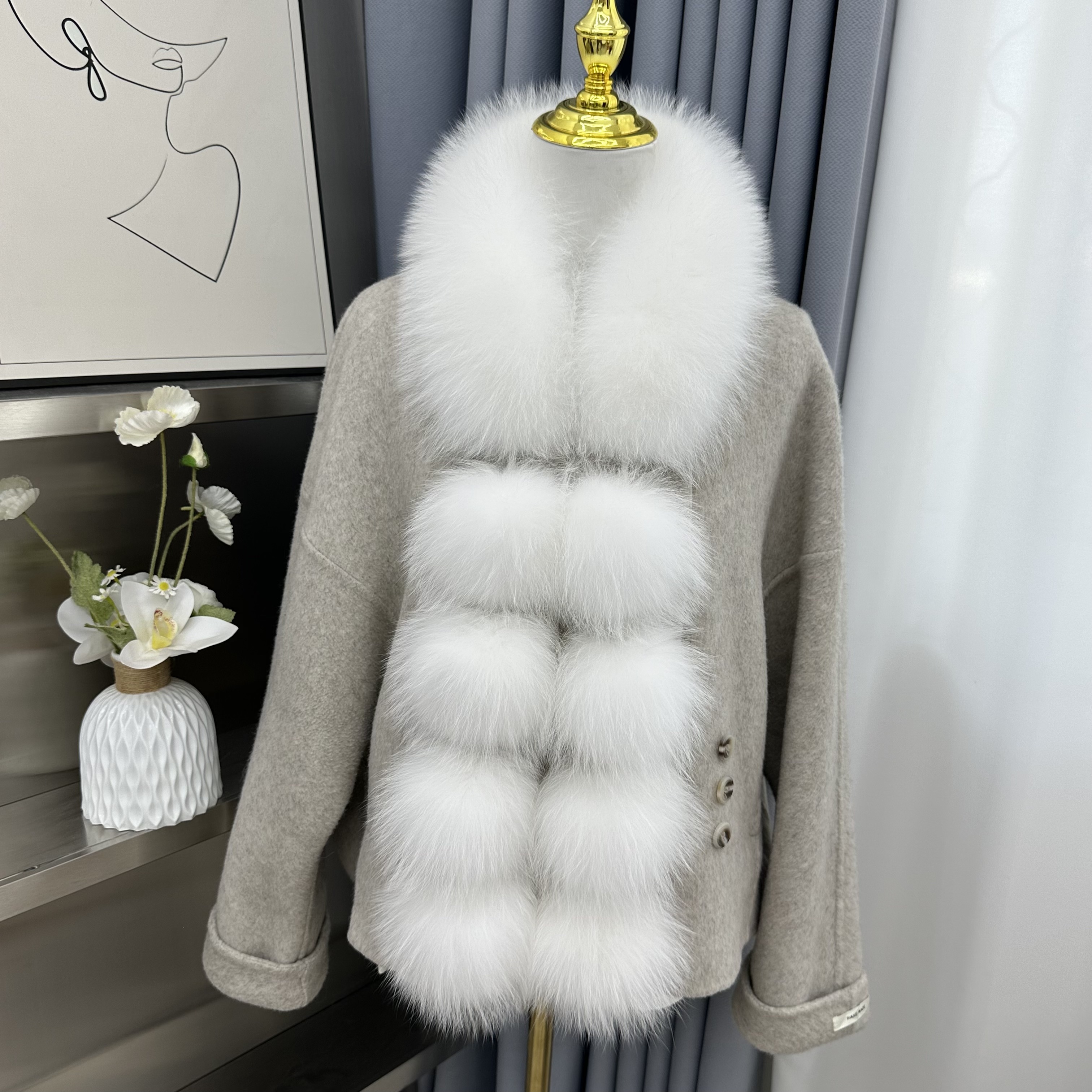 100%真狐狸冬季保暖时装走秀长款时尚洋气高级皮草围巾【8球单面】