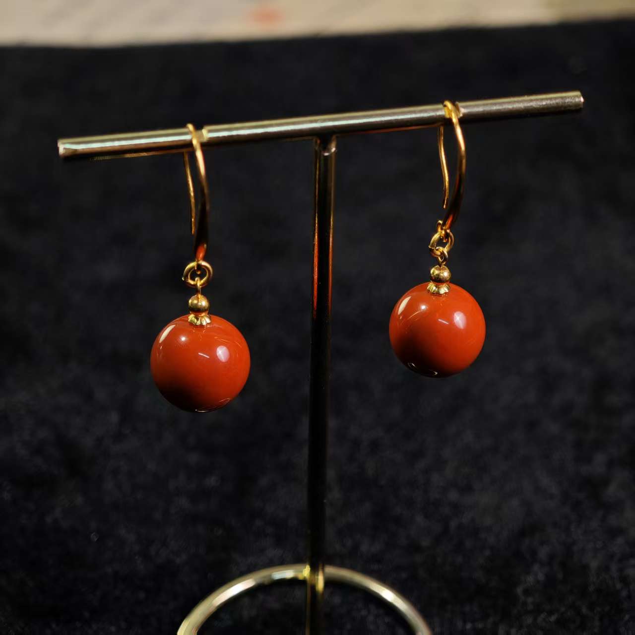 【Y】THL南红圆珠耳饰14mm+