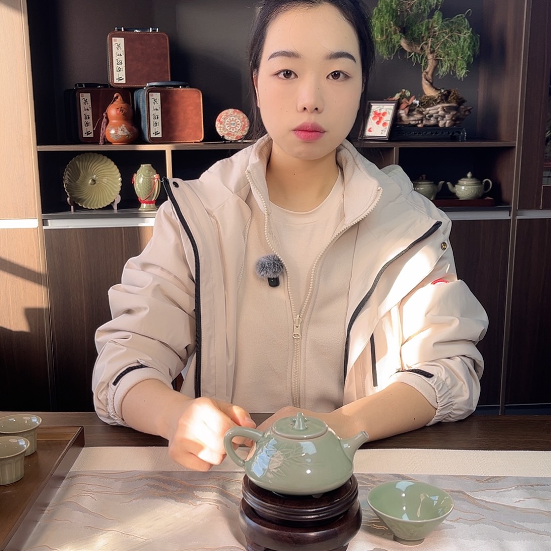 耀州窑手工茶壶配两个杯子