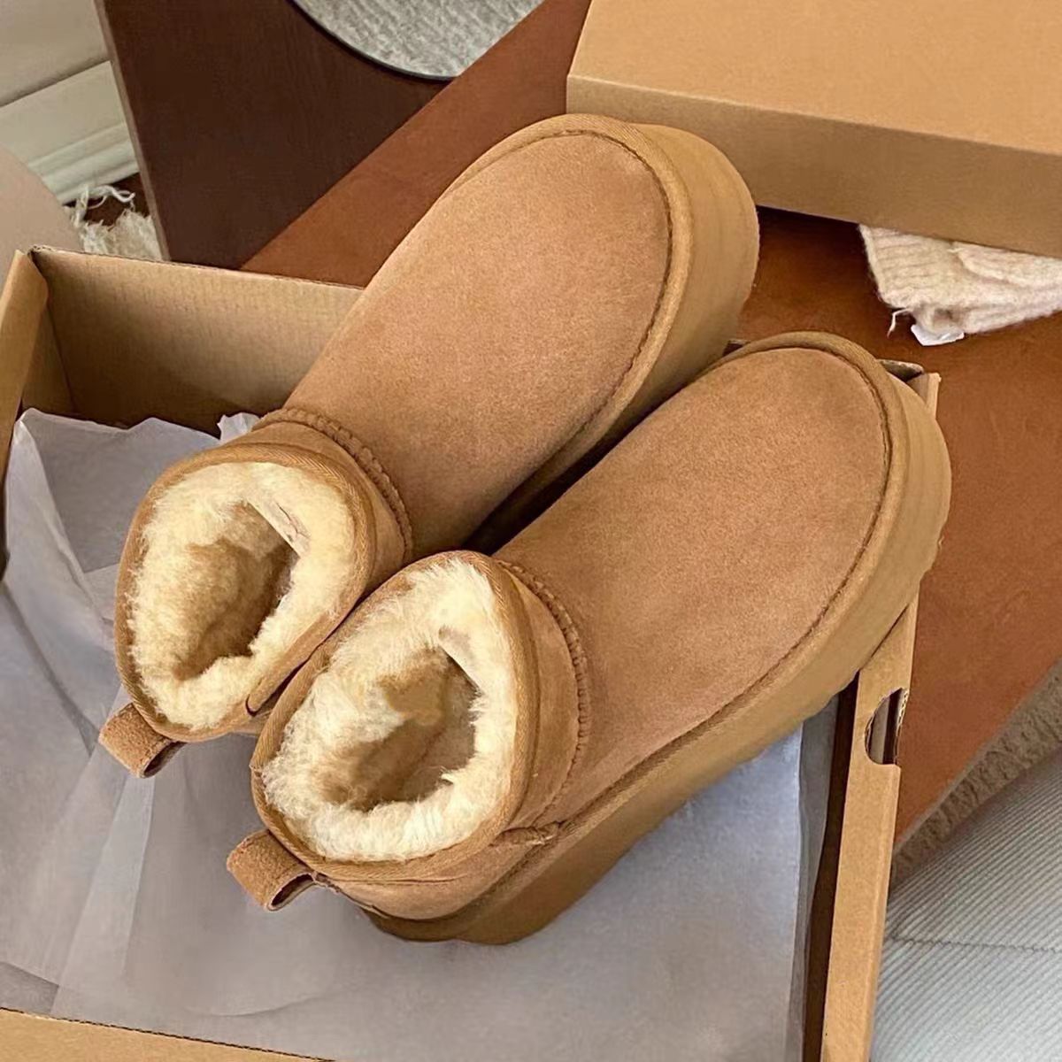 【5公分周冬雨】周冬雨经典款雪地靴河南桑坡真皮真毛冬季短筒棉鞋