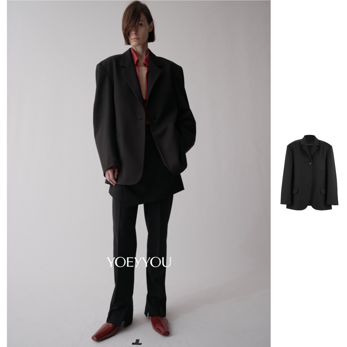 YOEYYOU  25秋季新品倒T型廓肩西装修身西服时尚百搭女