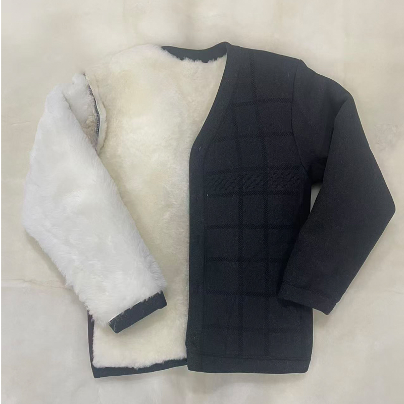 【袖带皮】冬季加绒加厚中老年男士羊皮毛一体保暖棉袄棉服外套