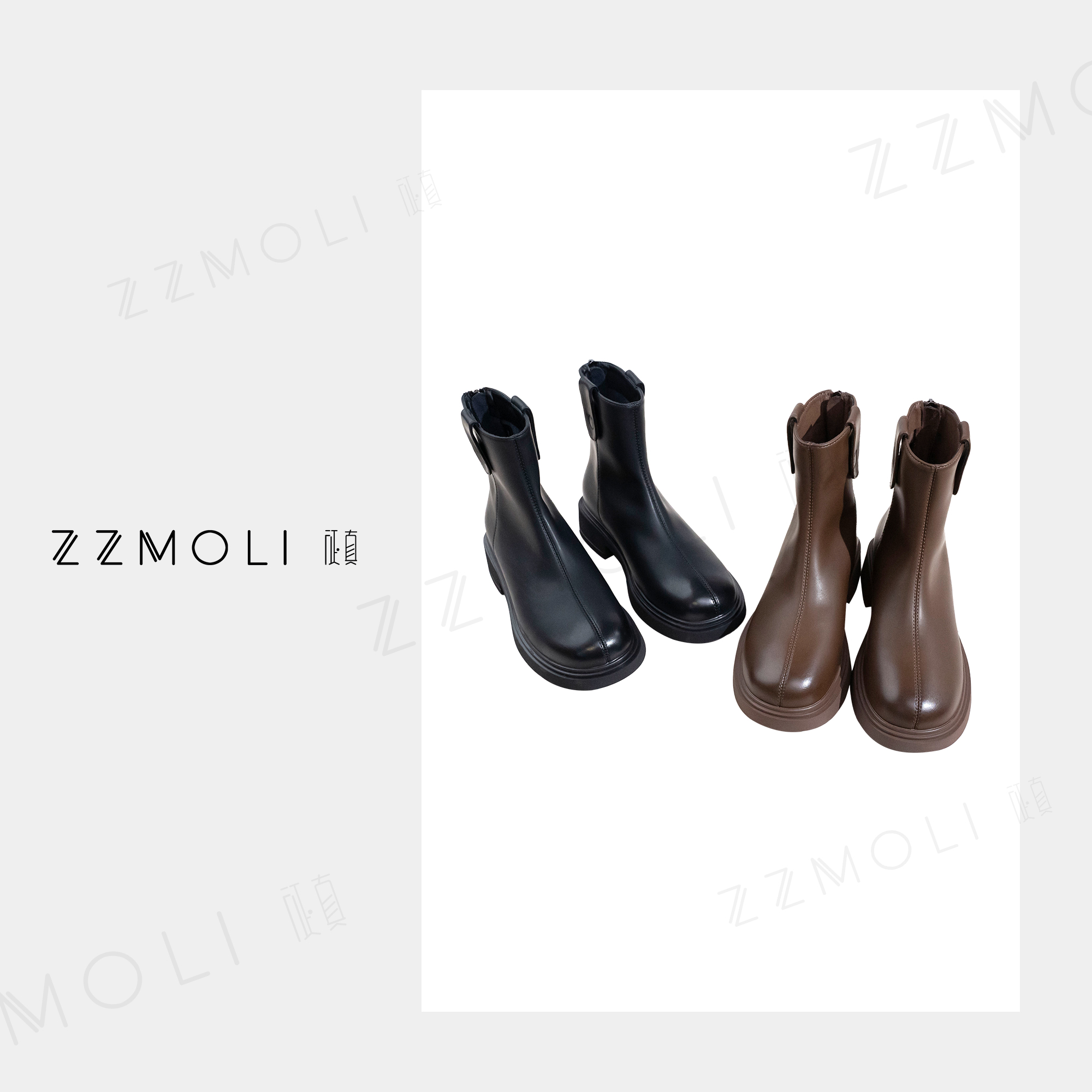 ZzMoLi征真 时尚复古圆头舒适短靴女士英伦风休闲靴子ZBX2326-1 