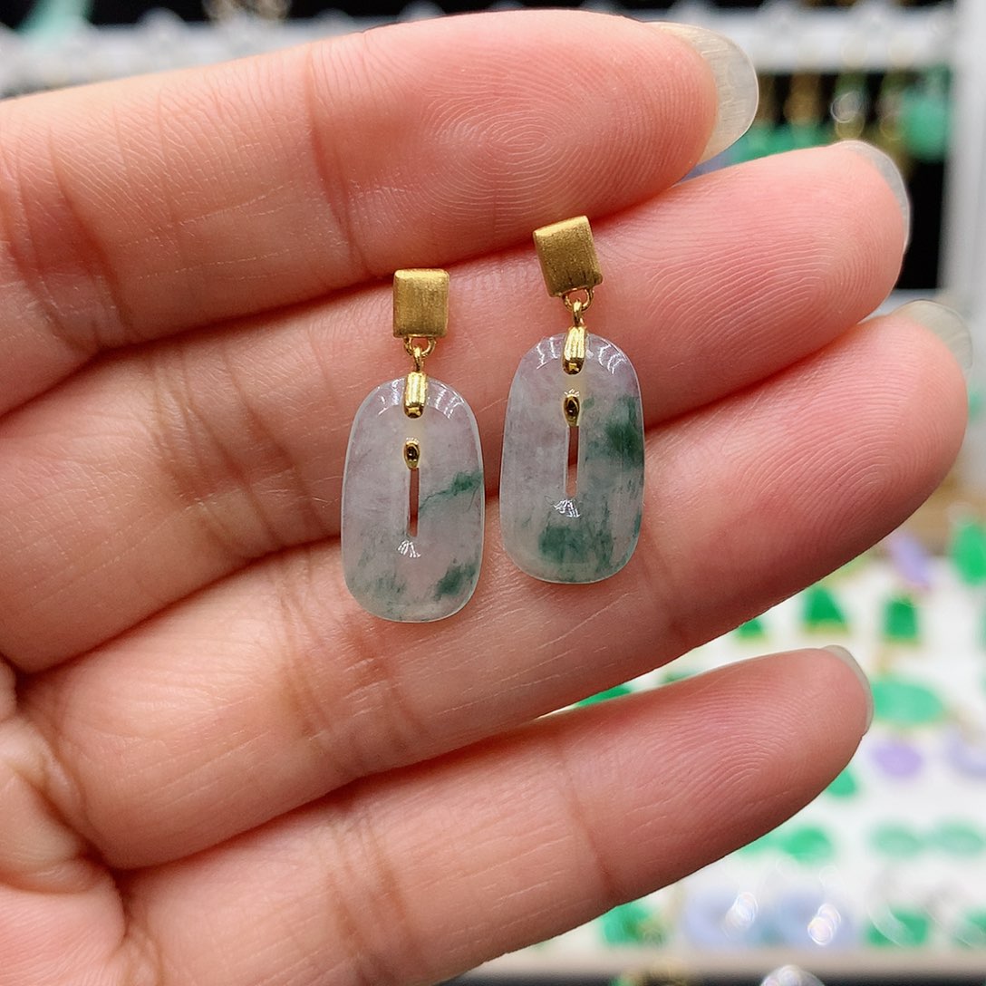 翡翠耳饰18K金镶嵌的