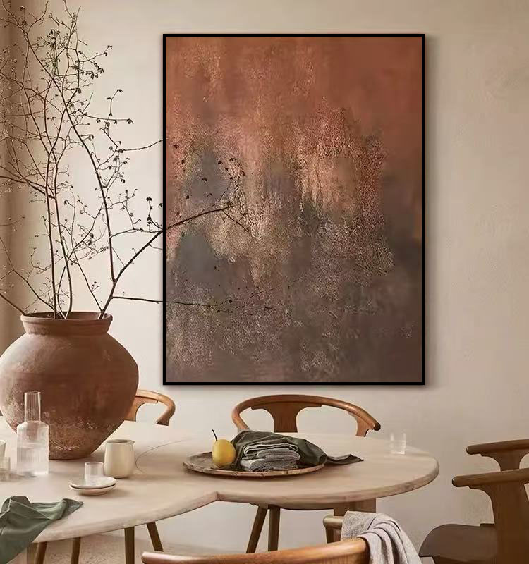 侘寂风挂画民宿酒店客厅玄关高级感小众餐厅现代砂岩画