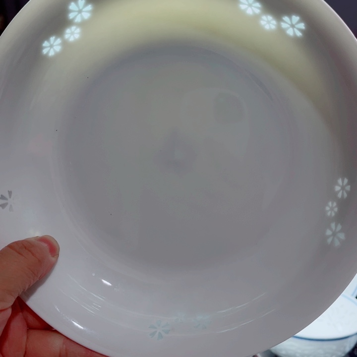青花玲珑8寸窝盘三星花素玲珑