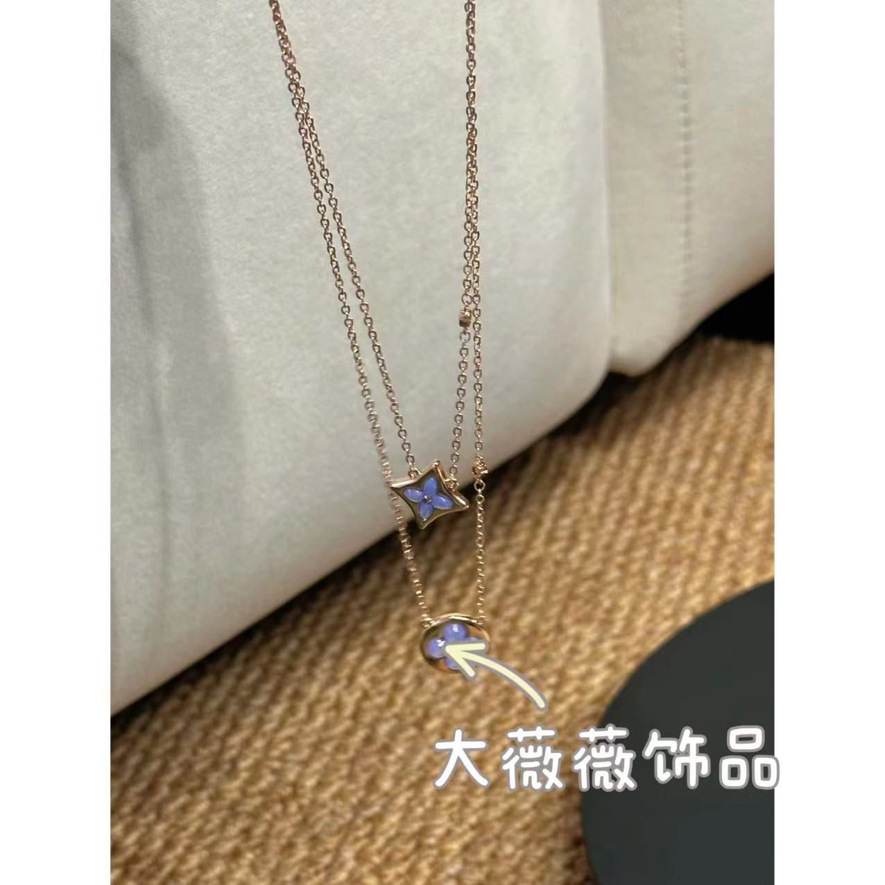 钛钢项链 高级感双个花花项链-67520