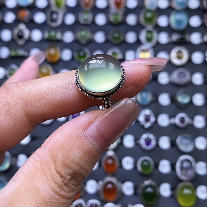 岫玉戒指银S925镶嵌栖***散