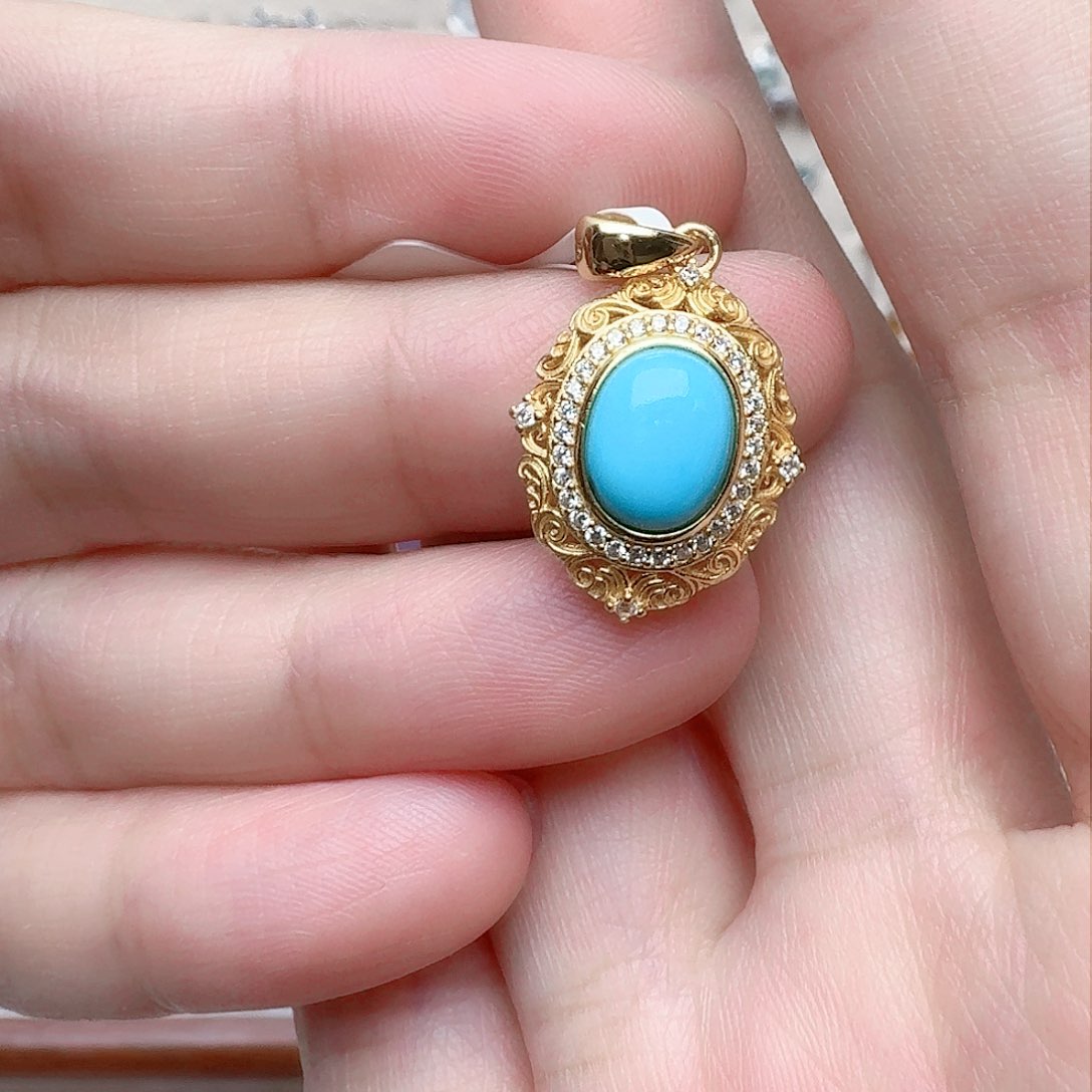 绿松石吊坠(不含链)银S925镶嵌吊坠