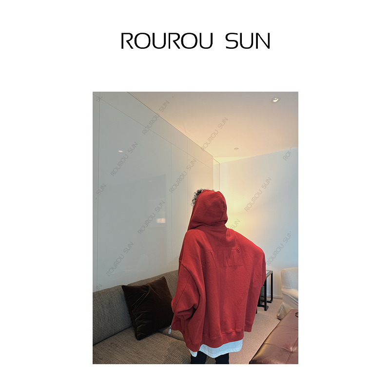 20092重磅钢印五代纯色宽松连帽开衫外套女基础百搭钢印廓形帽衫