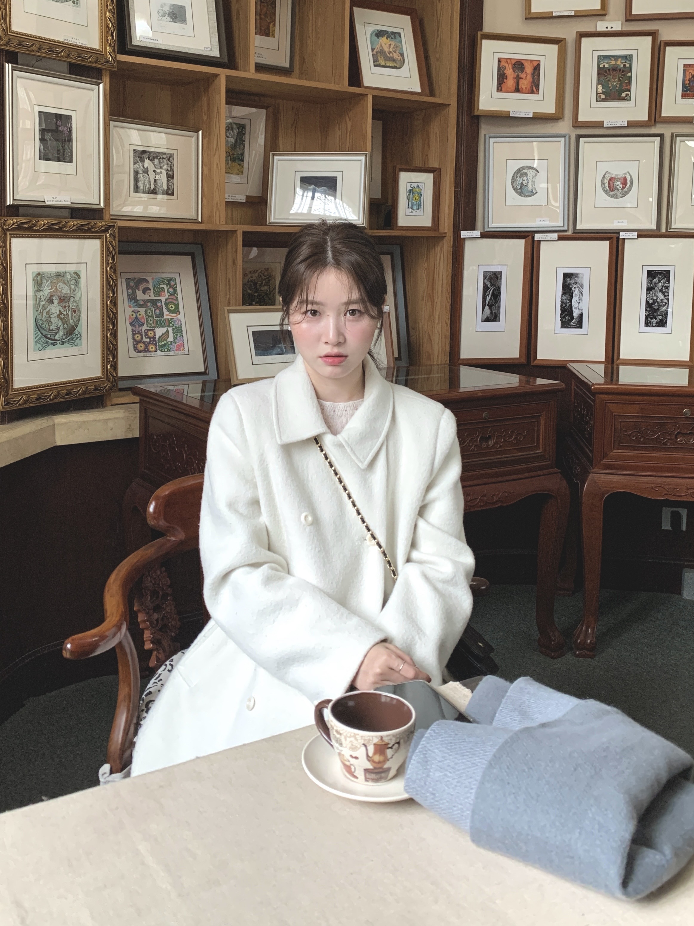 Miao现货【首尔暖冬】韩版秋冬千金风小翻领气质百搭夹棉毛呢外套