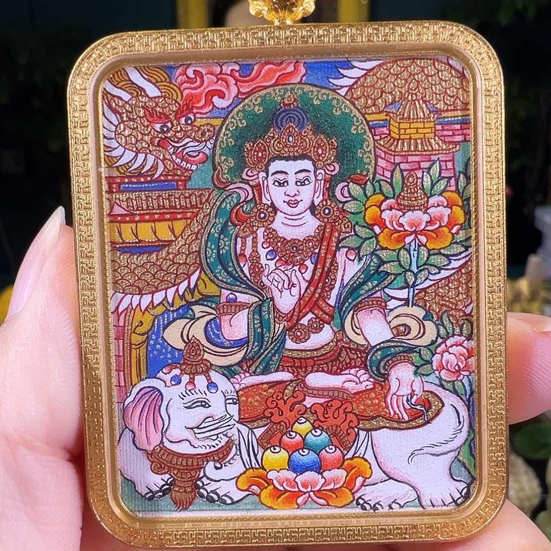 吊坠普贤热贡纯手绘唐卡