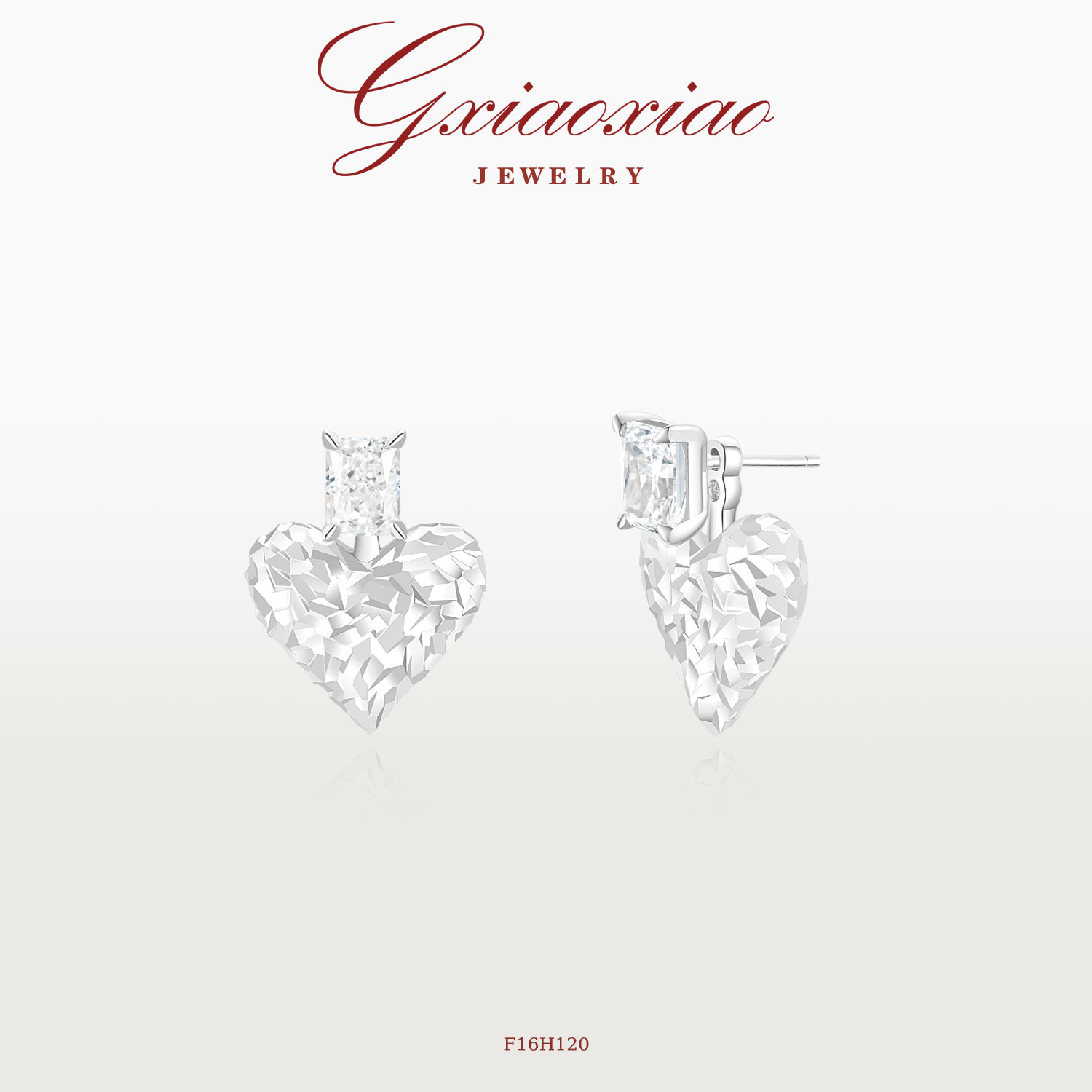 G XIAOXIAO 镀K金 时尚气质高级感冰花爱心耳环 F16H120