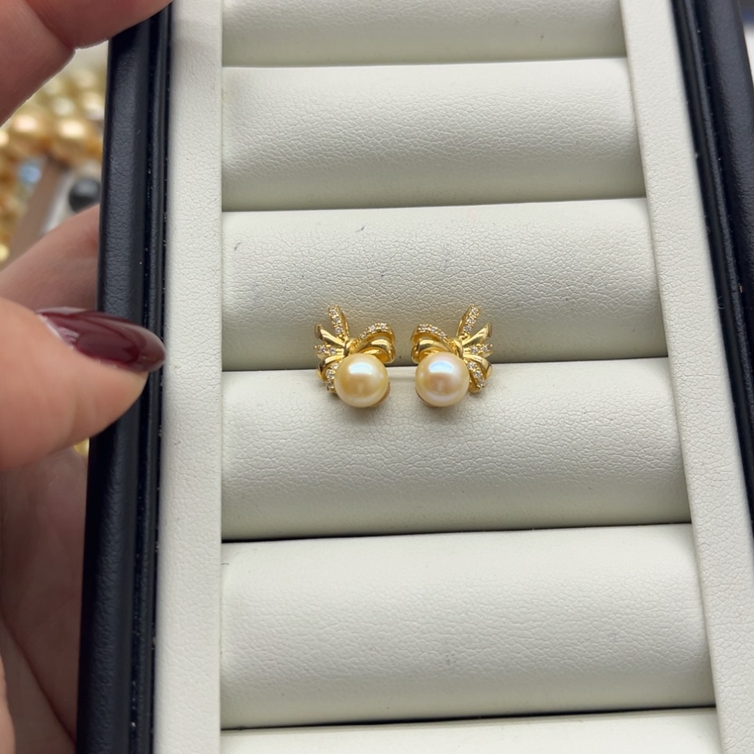 耳饰银S925镶嵌海水珍珠