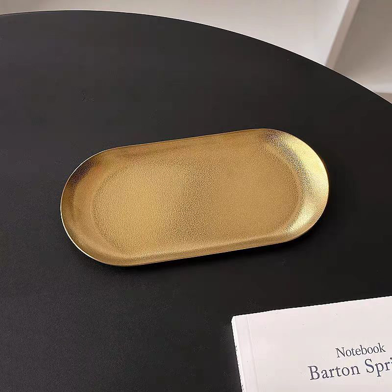 【漫姐贸易】不锈钢18/10防刮雪花纹椭圆盘创意餐厅甜品碟收纳托盘