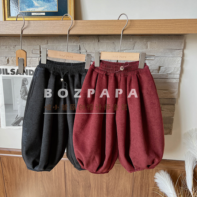 啵小爸【旧巷听风】2025年冬季新款男童韩系休闲舒适百搭加绒束脚裤