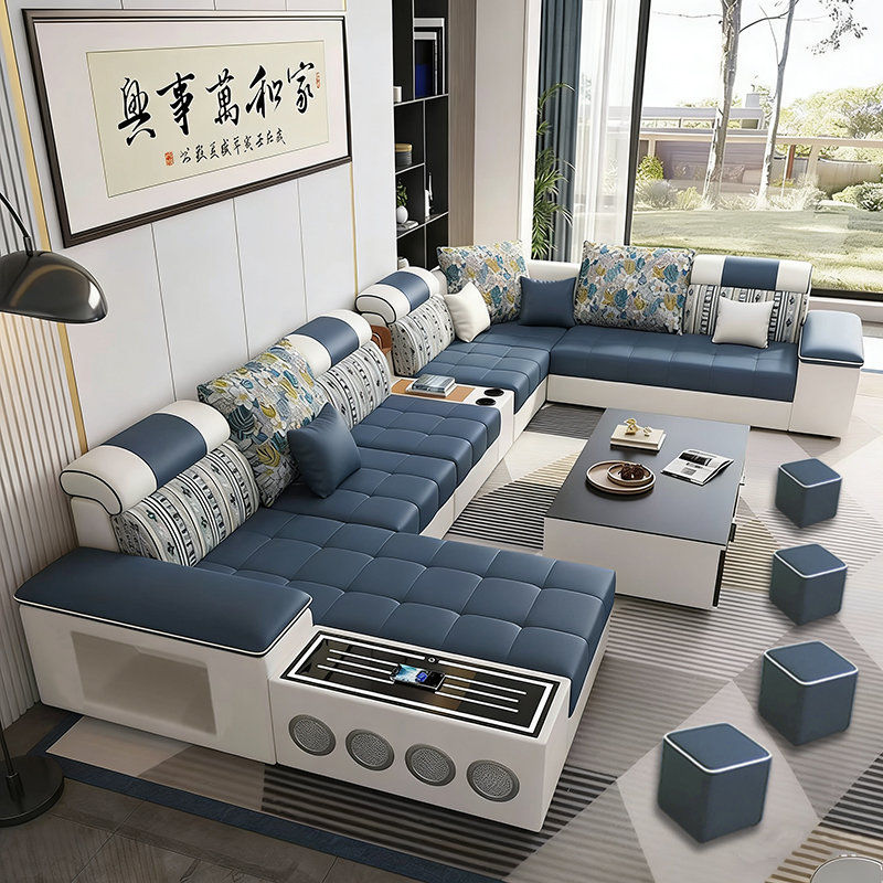 4米现代简约家用沙客厅多功能U型沙发大户型蓝牙充电免洗布艺沙发