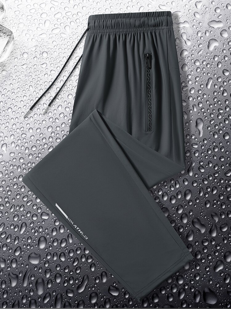 夏季超薄冰丝裤子男士运动跑步健身休闲裤大码宽松直筒速干长裤男