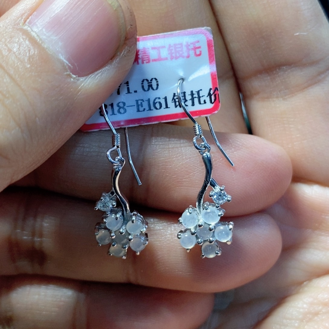 翡翠耳饰银S925镶嵌缅甸翡翠A货耳饰