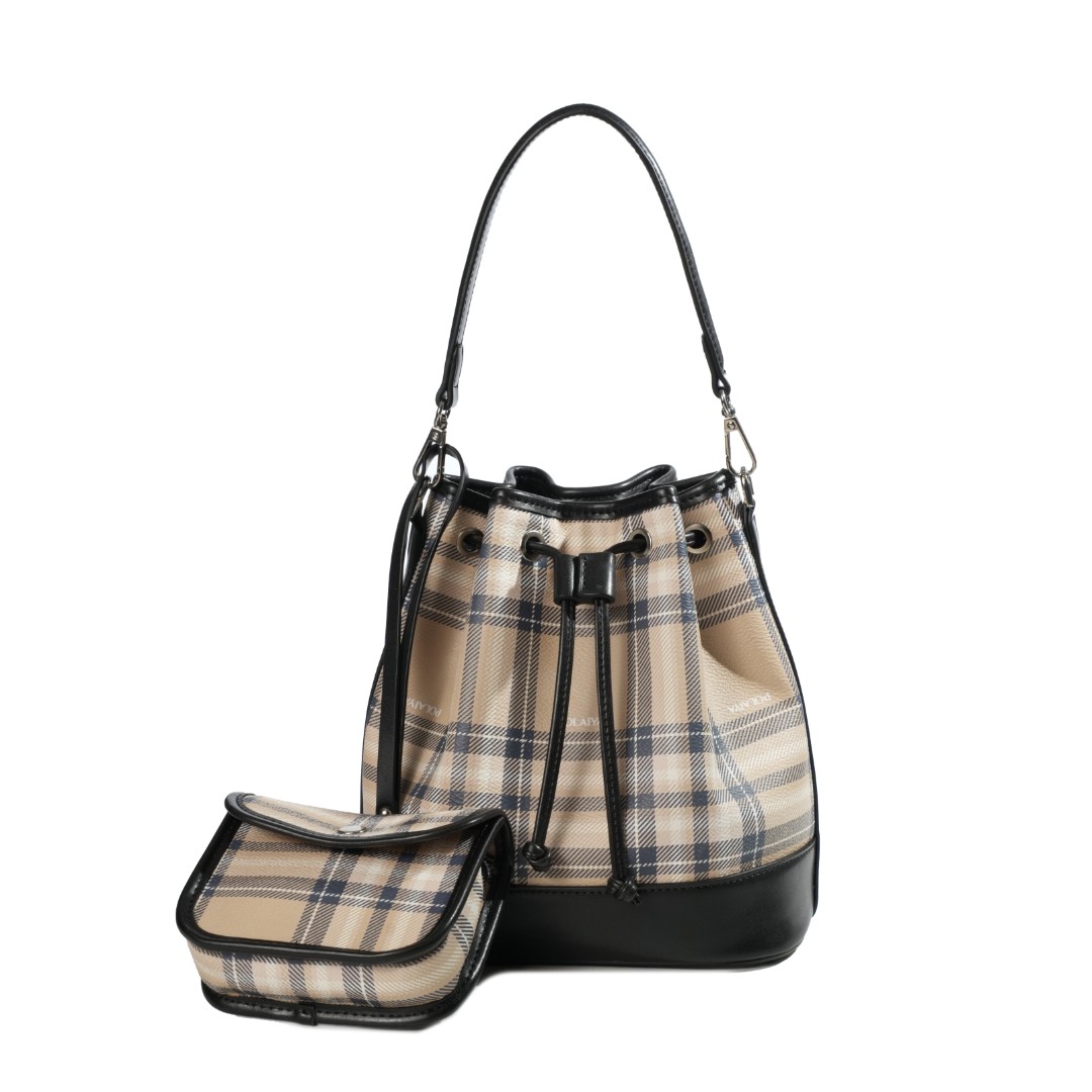 《李老板专属》 原创设计 真皮高定单肩斜跨包 PLY240733-卡其黑格