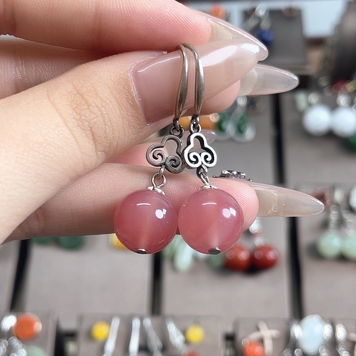 玛瑙/玉髓耳饰银S925镶嵌12左右