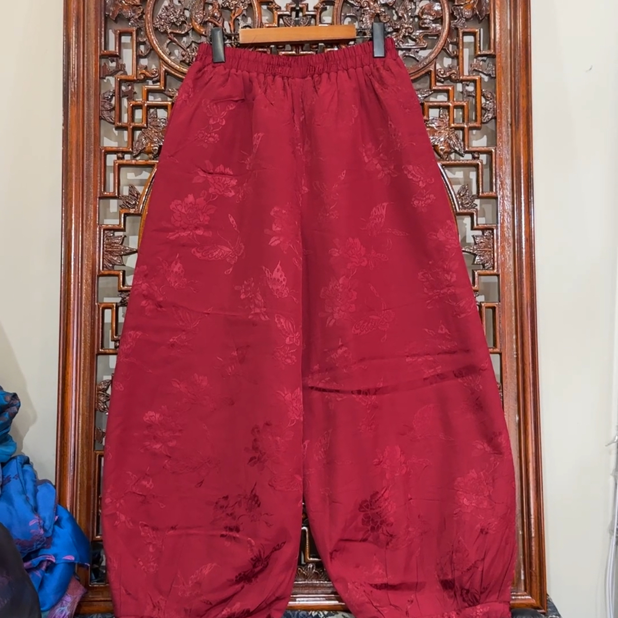 冬款新缎复古提花灯笼裤棉裤