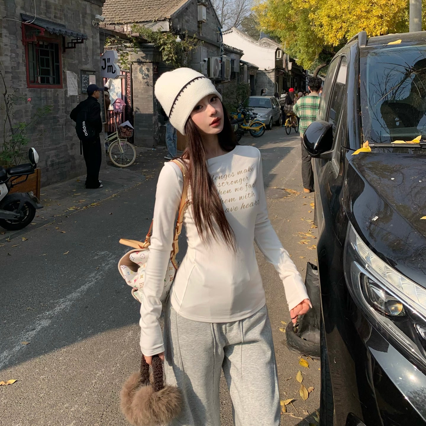 3MER  字母印花磨毛显瘦百搭长袖打底