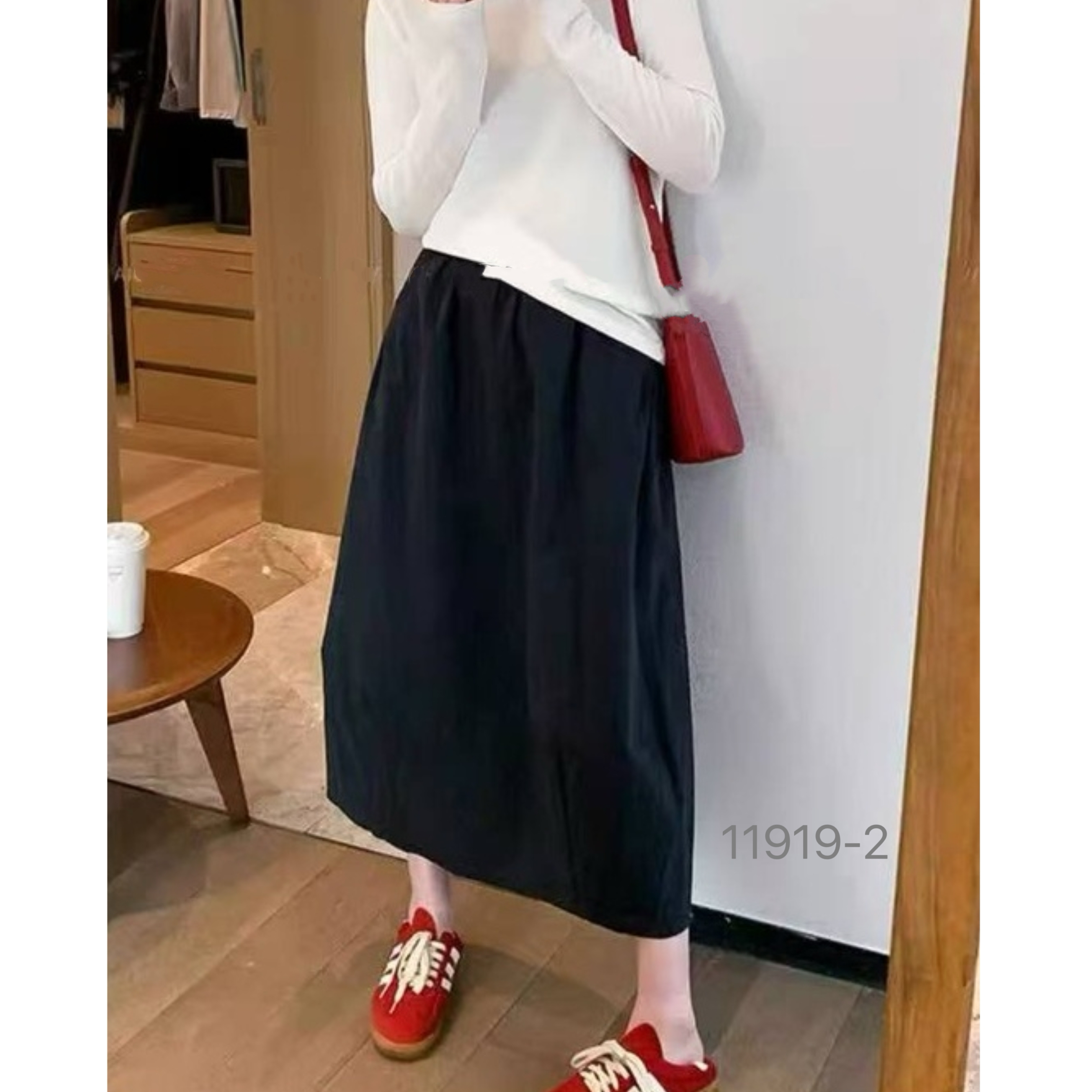 11919  SANFAN  新款净版松紧带口袋打揽半身裙