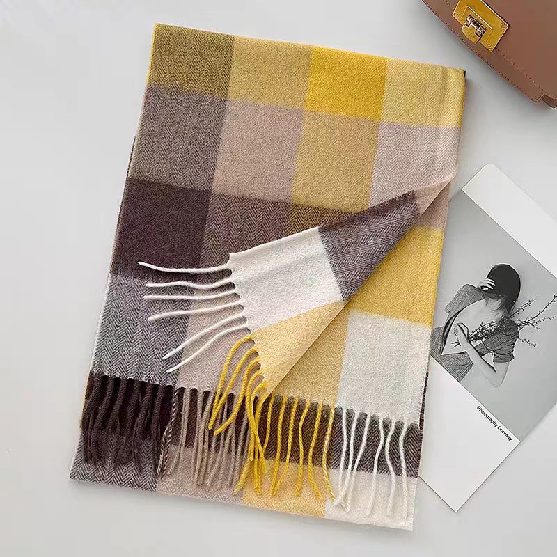 羊毛围巾【暖阳】时尚百搭高档网红韩版秋冬长款格子针织情侣复古