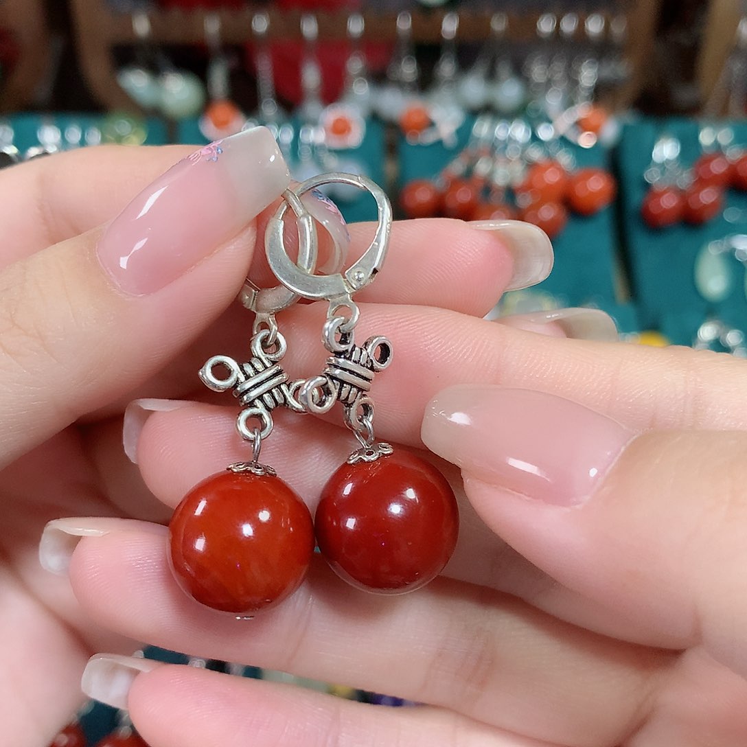 玛瑙/玉髓耳饰银S925镶嵌卡14左右