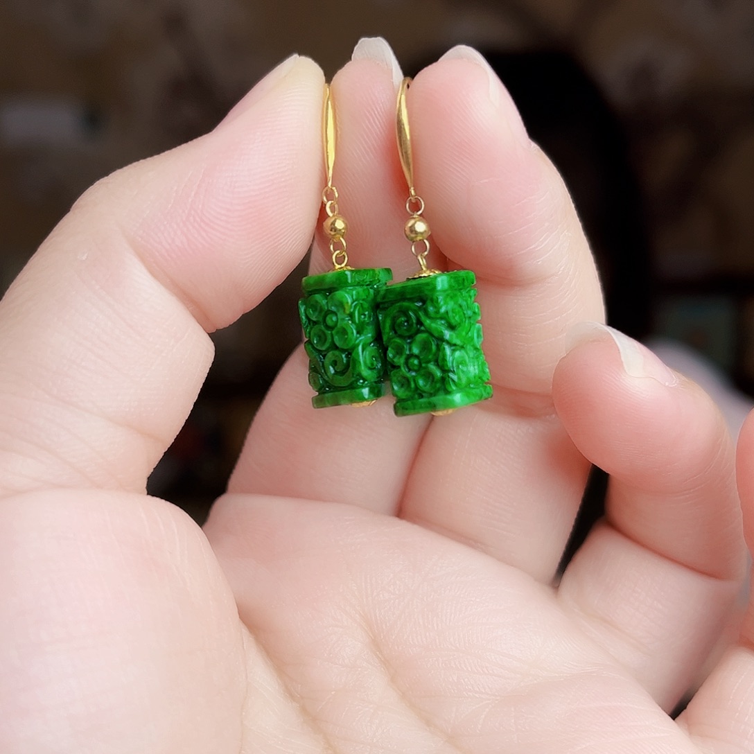 翡翠18K金镶嵌套链耳饰