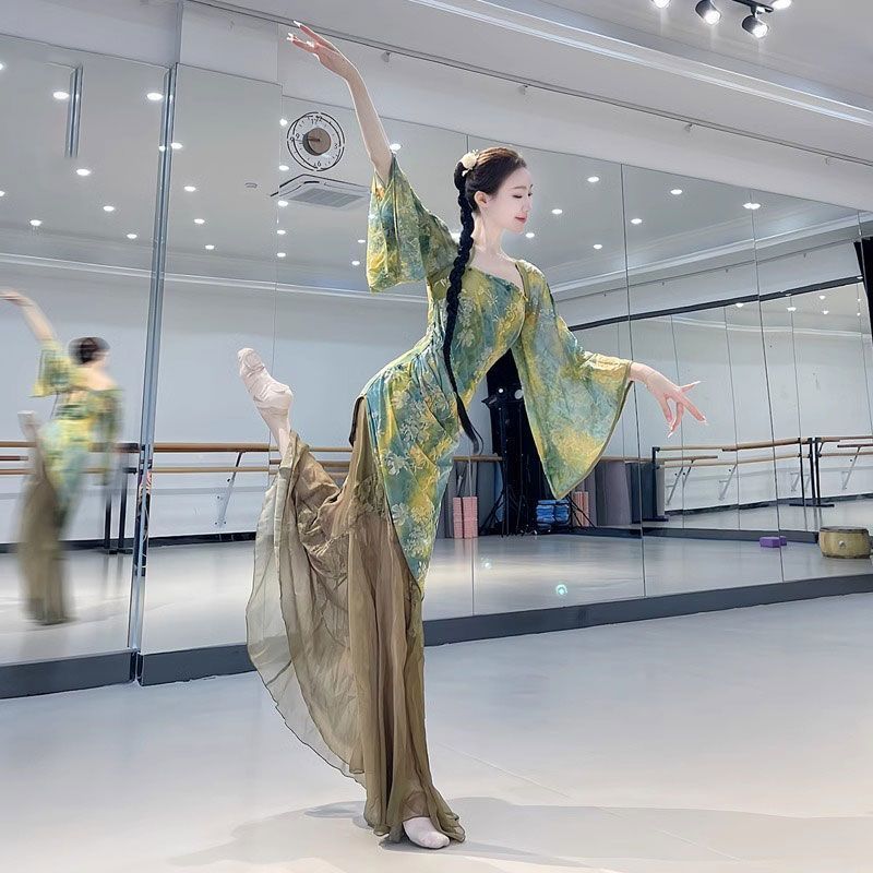 舞蹈服古典舞服装新中式日常可穿纱衣仙气绿色古风中国风民族舞