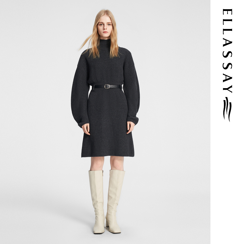 ELLASSAY歌力思2024冬新款量感造型袖时尚连衣裙女EWE354M00