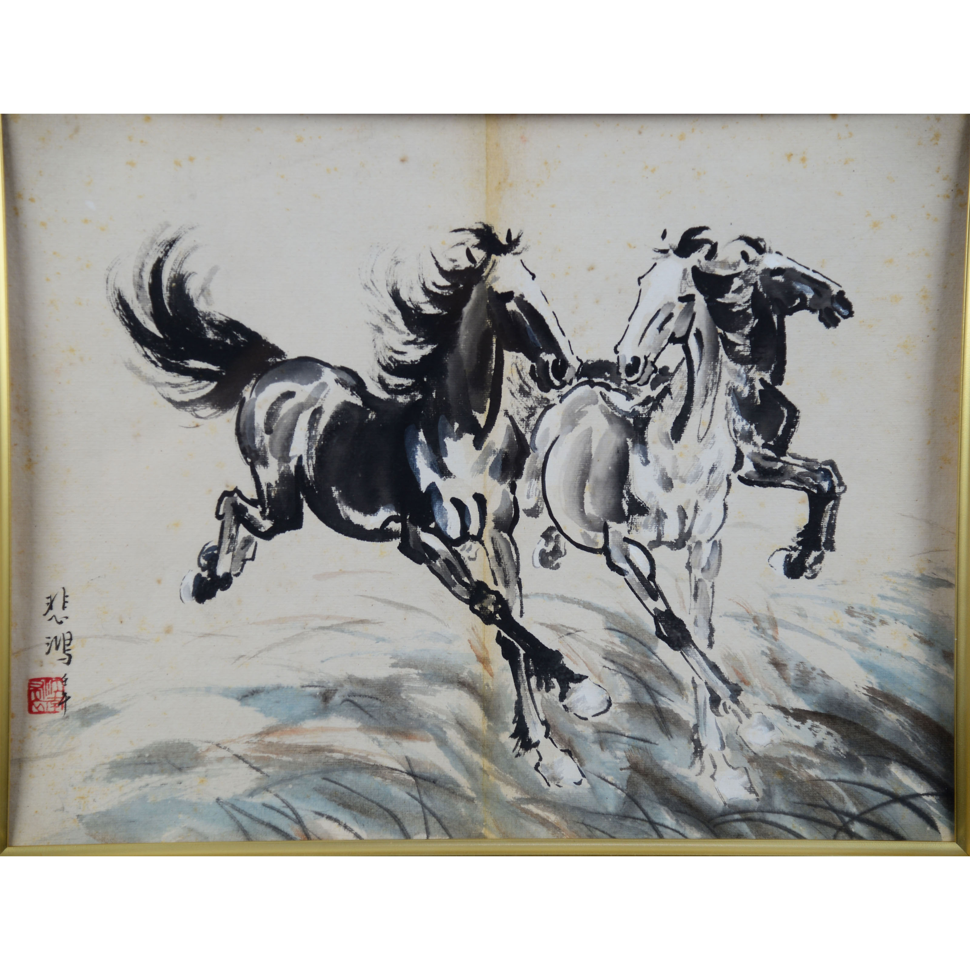 D28 8xxs三骏图 纸本镜框 附出版物《四海集珍》