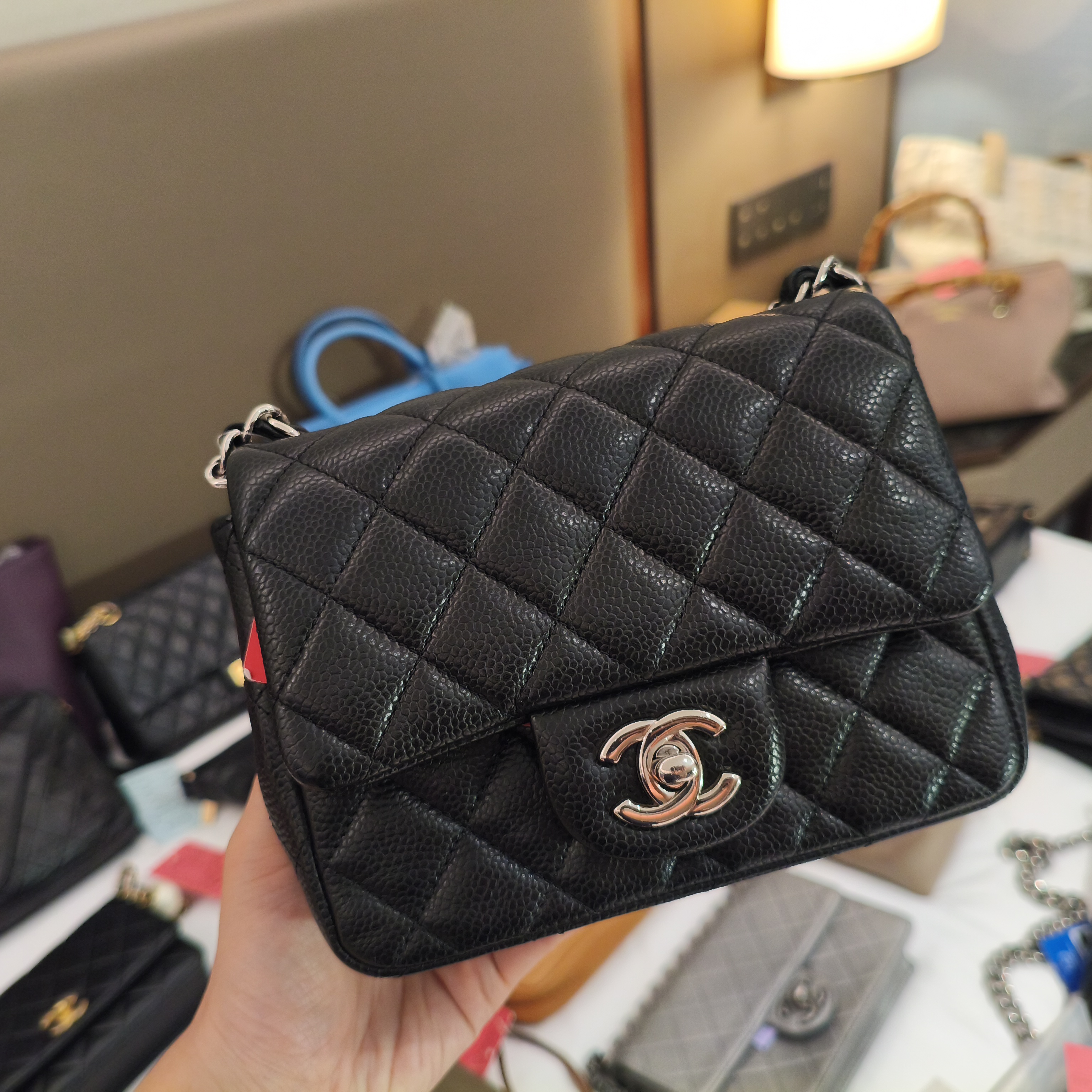 95新 Chanel/香奈儿 包展专属 香奈儿黑银荔枝方胖子