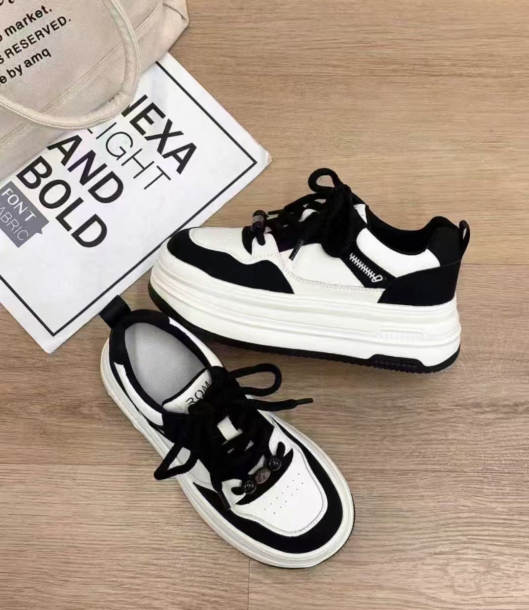 0352真皮松糕厚底板鞋女2025秋冬新款休闲百搭小个子入