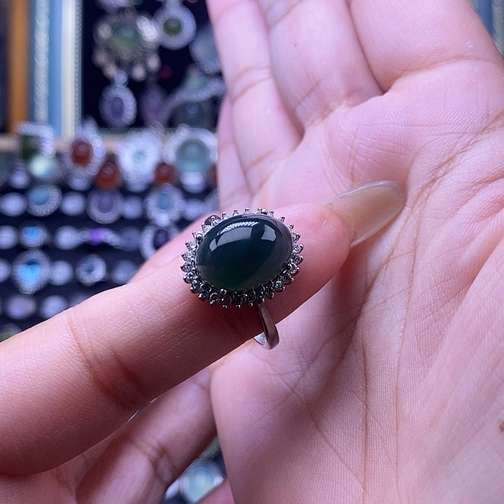 用***6岫玉银S925镶嵌戒指