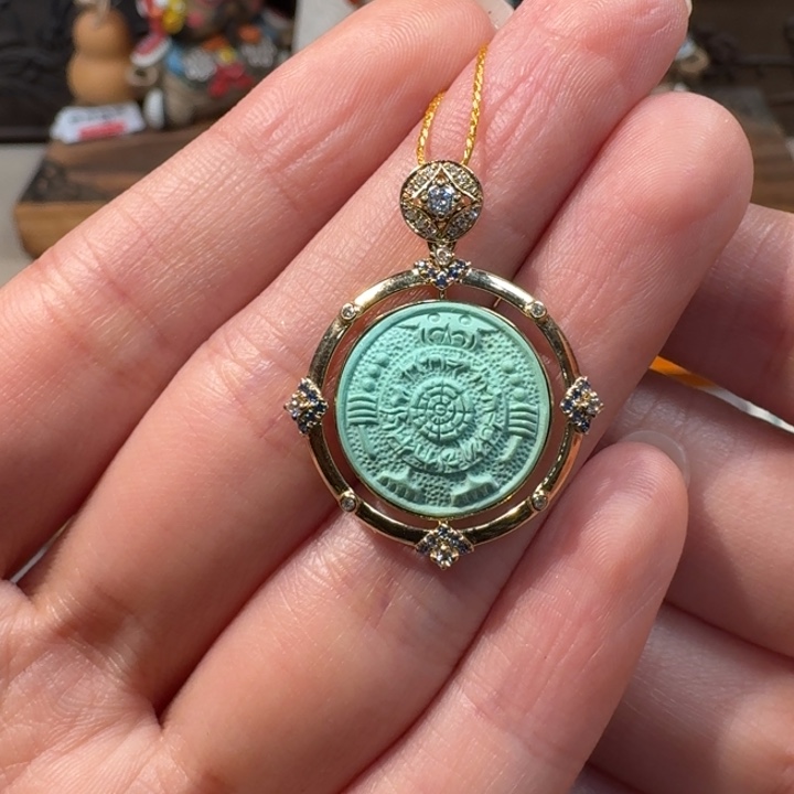 绿松石18K金镶嵌吊坠(不含链)八卦牌