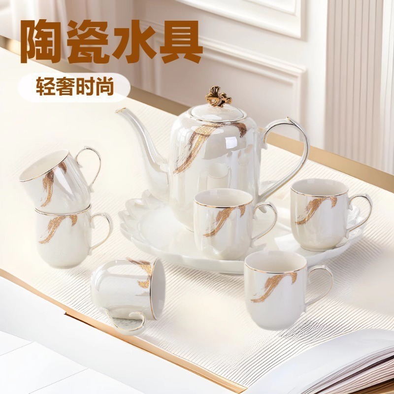 轻奢高档感冷水壶高级水具套黑咖啡杯壶套装高档家用茶具套装送人