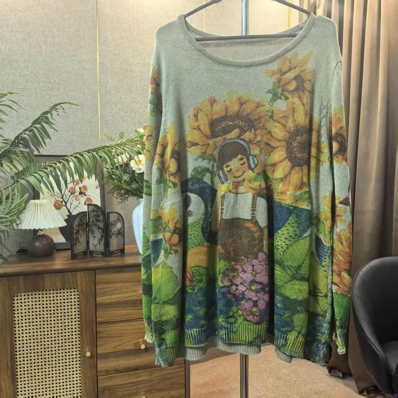 566秋冬手工针织立体印花时尚百搭上衣