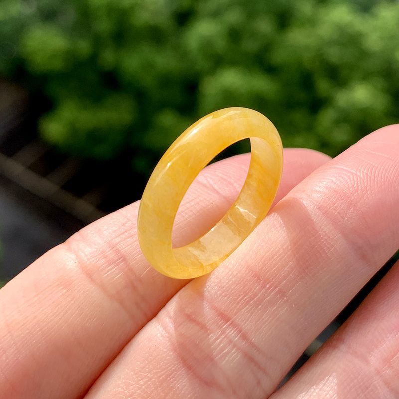 冰冰透透黄调翡翠小众黄翡冰黄色男女款玉石戒指指环戒圈珠宝