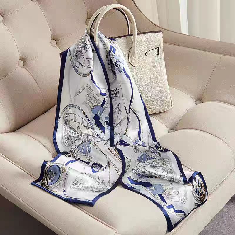 pd【白色帆船】15*150新中式长条装饰职业领巾气质时尚飘带9月