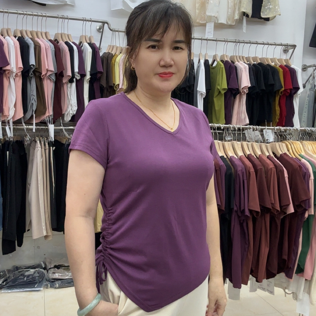 新款夏季短袖绑带宽松型T恤显瘦设计感遮肉B41